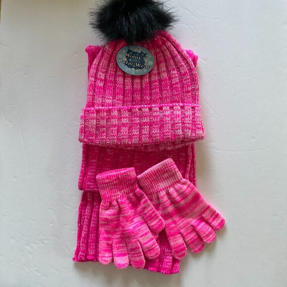 POLAR WEAR Girls 3 Pc Hat, Scarf & Mitten Set NWT - Picture 1 of 6